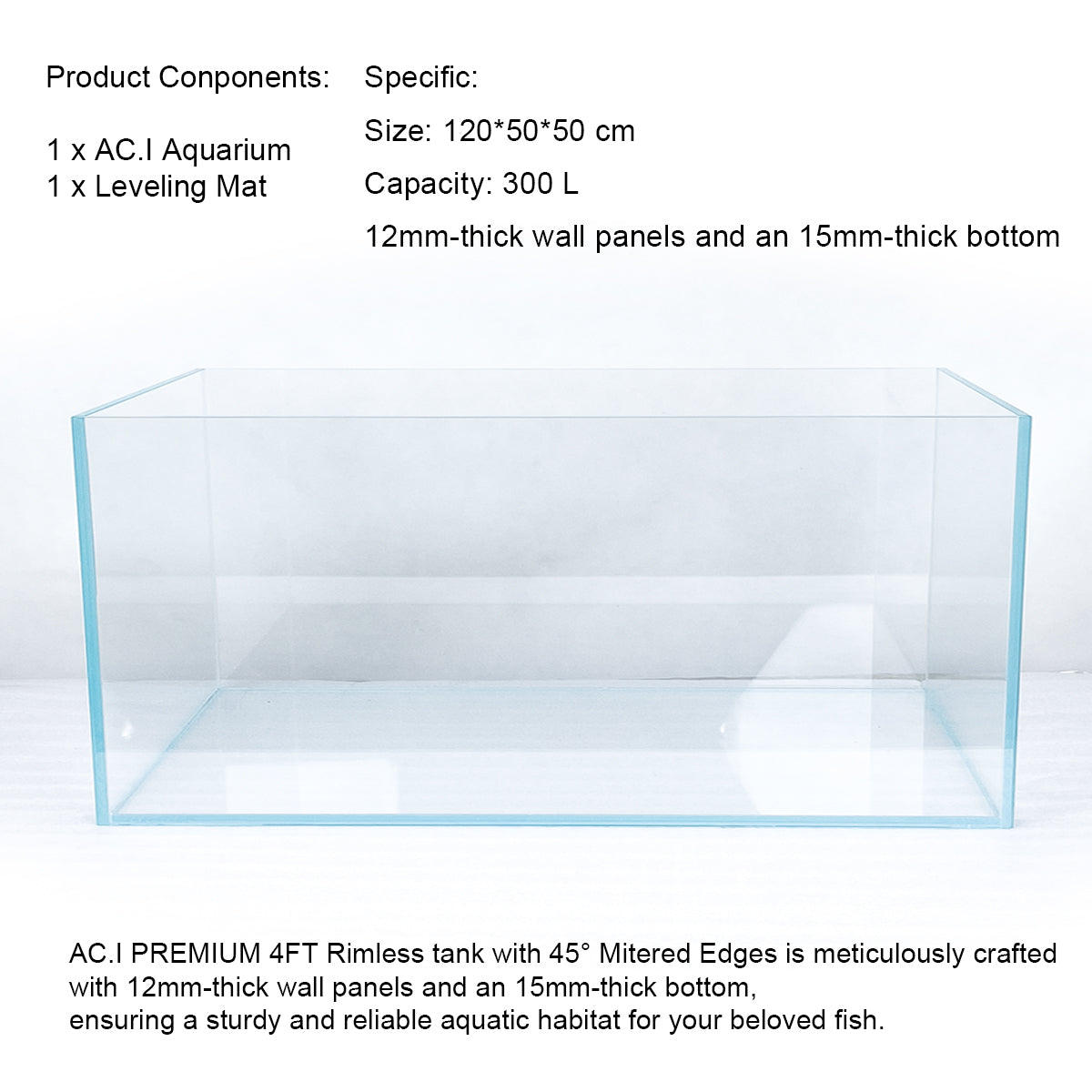 DC-120 Premium Rimless Aquarium with Mitred Edge