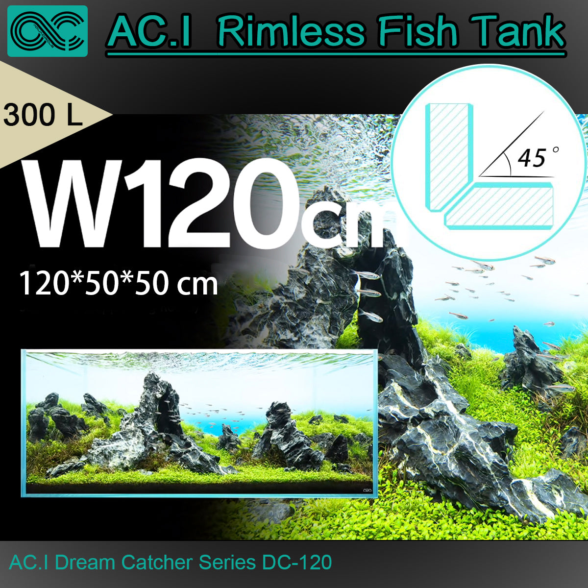 DC-120 Premium Rimless Aquarium with Mitred Edge