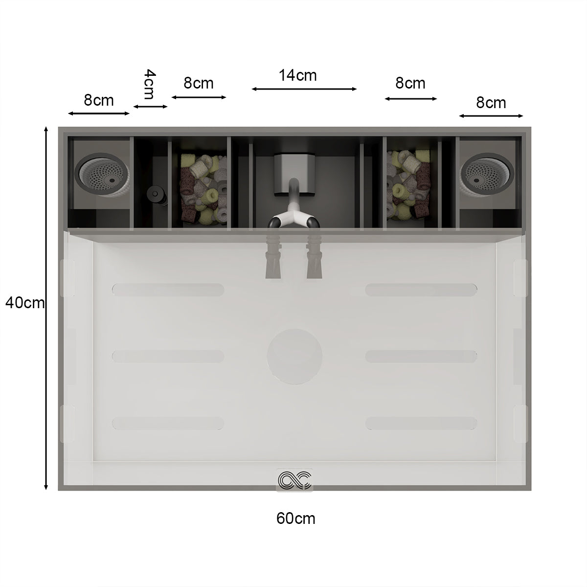 KYOTO-60 Complete set of Aquarium with Rear Filtration System